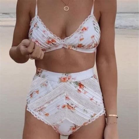 Zimmerman Floral High Waisted Bikini Top And Bottom Depop