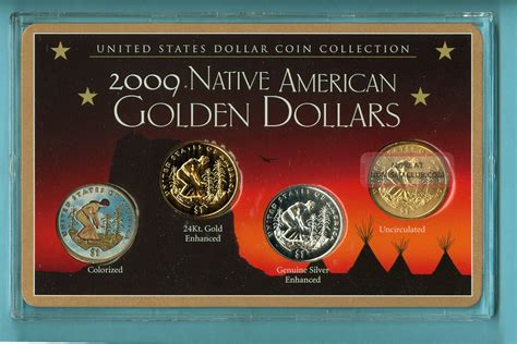 Native American Sacagawea Golden Dollars In Wooden Display Box