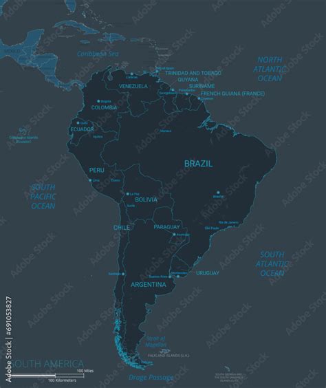 South America Continent Map. High detailed map of South America ...