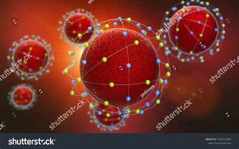 nucleus atom surrounded  electrons  stock illustration