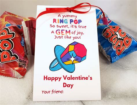 Ring Pop Valentine Printable Ring Pop Treat Tag Kids Valentine Cards