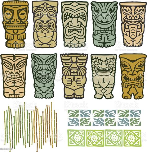 Tribal Tiki Vector Totem Illustrations Stok Vektör Sanatı And Tiki Heykel‘nin Daha Fazla Görseli