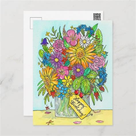 Happy Birthday Bouquet Postcard By N Janes Zazzle