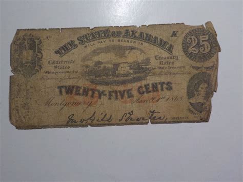 Civil War Confederate 1863 25 Cents Note Montgomery Alabama Paper Money Csa Nr Antique Price