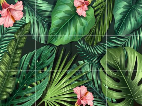 Tile Mural Mosaic Ceramic Panel Of Tropical Leaves Art Plant Etsy