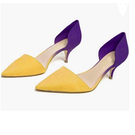 Shoes A Fowt Yellow And Purple Pointed Toe Kitten Heel Dorsay Dress