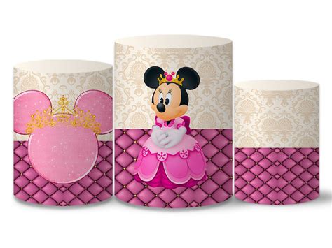 Trio Capas Cilindros Tema Minnie Realeza Rosa Veste F Cil Estamparia Net