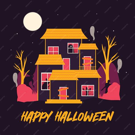 Premium Vector Haunted House Halloween In Flat Design Style