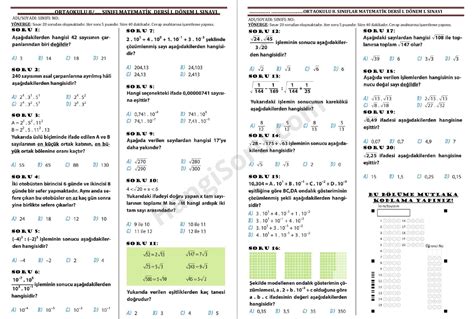 8 Sınıf Matematik 1 Dönem 1 Yazılı Soruları 2022 2023 Pdf Hangisoru