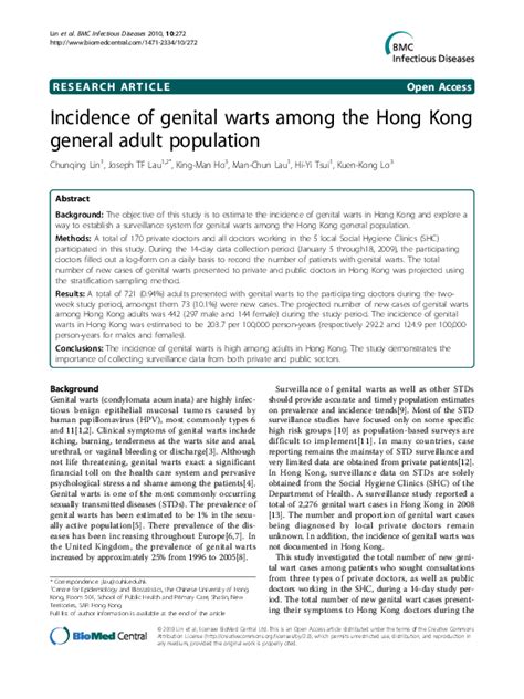 Pdf Genital Warts Incidence In Hong Kongs Adult Population