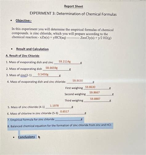 Solved Report Sheet Experiment Determination Of Chemical Chegg