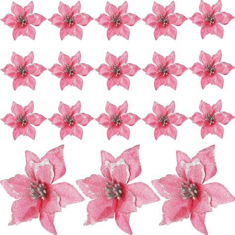 Amazon WILLBOND 24 Pieces 6 Inch Christmas Glitter Poinsettia