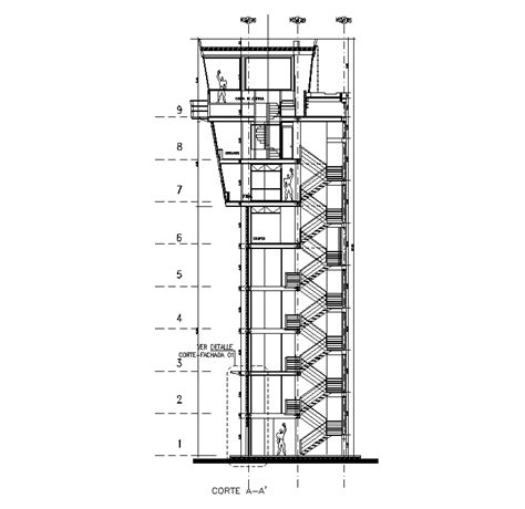 south elevation view  tower control aereo plan    autocad