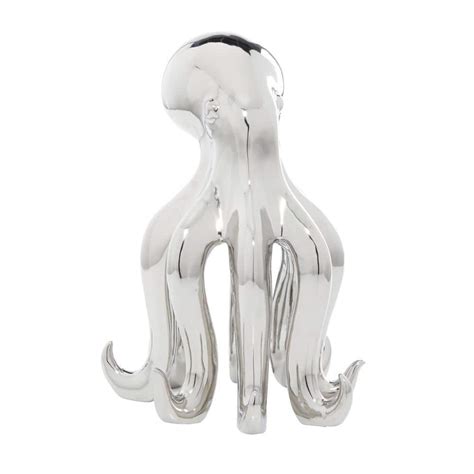 Litton Lane Silver Porcelain Tall Octopus Sculpture With Long Tentacles