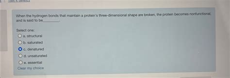 Solved When the hydrogen bonds that maintain a protein's | Chegg.com