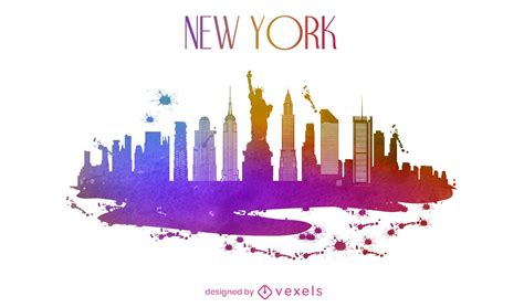 New York Watercolor Skyline Vector Download