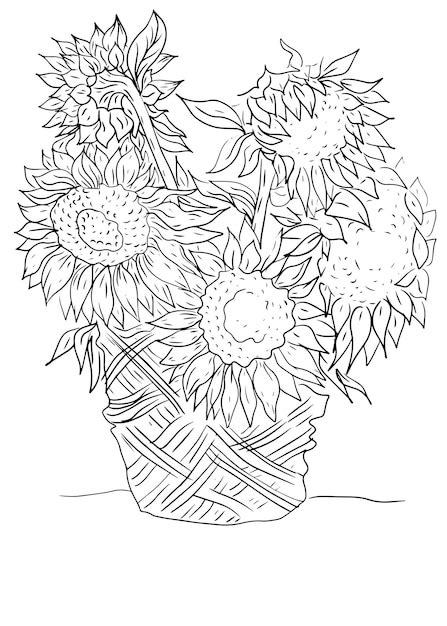 Van Gogh Sunflowers Coloring Page