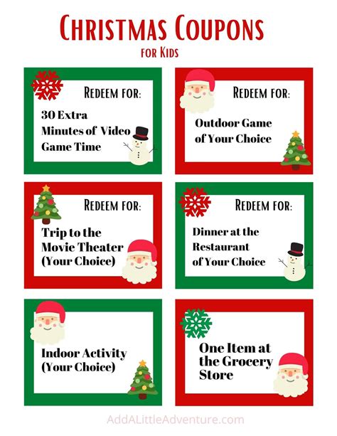 Printable Christmas Coupon Booklet For Kids Or Adults