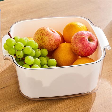 Haykey Double Layer Drains Basket With Cover Kitchen Fruit And