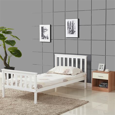 Single Bed in White 3ft Single Bed Wooden Frame White Pine Wood Bedroom Modern | eBay