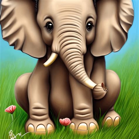 Adorable Baby Elephant Sitting Down And Holding A Flower Creative Fabrica