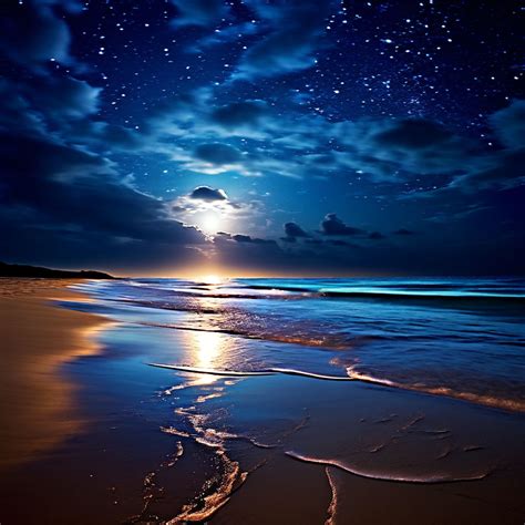 Serene beach under a night sky filled with voluminous clouds... by ...