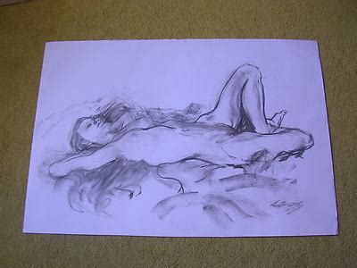 Fabulous Original Nude Drawing Beautiful Naked Lady Signed A David