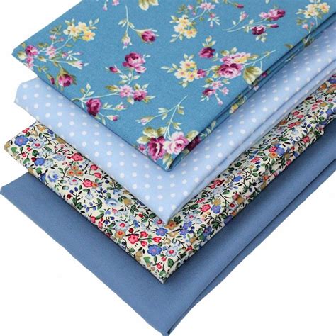 4 Fat Quarters Bundle Floral Scene Blue Overdale Fabrics