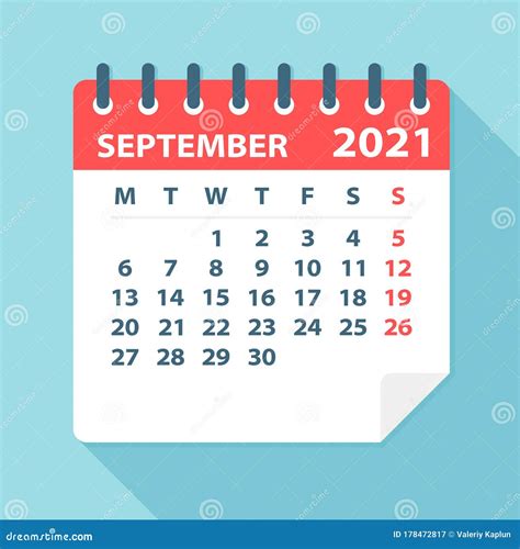 September 2021 Calendar Leaf Vector Illustration Stock Illustration