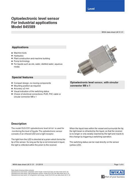 Level Sensor | PDF | Electrical Connector | Light Emitting Diode