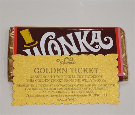 Willy Wonka Wrapper Golden Ticket With Or Without Chocolate Optional Personalisation Of The