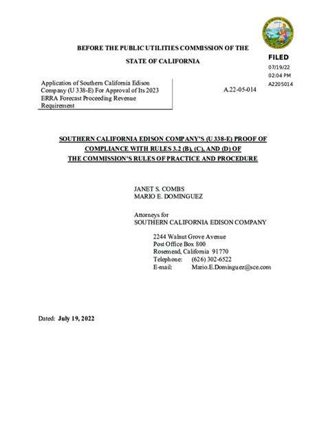 Fillable Online Docs Cpuc Ca State Of California Filed Application Of