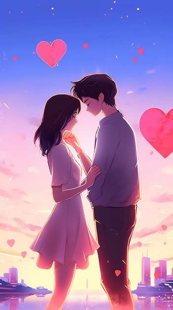 Premium AI Image | Anime couple in love with hearts floating in the sky ...