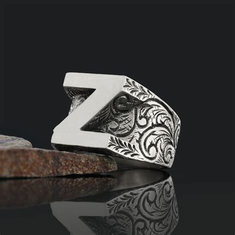 Letter Z Ring, Monogram Z Letter Ring, Initial Z Ring, Handmade Silver Letter Z Ring ...