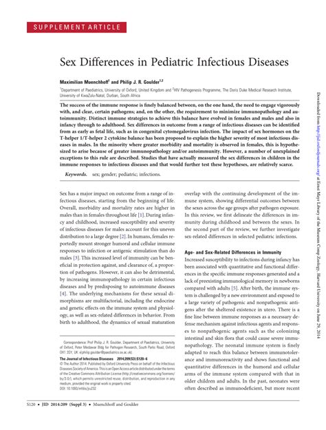 Pdf Sex Differences In Pediatric Infectious Diseases