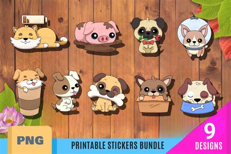 Printable Stickers / Kawaii Baby Dogs Graphic by Alf Creative ...