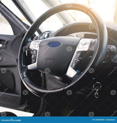 Modern Luxury Car Interior - Steering Wheel Stock Image - Image of interior, luxury: 124642825