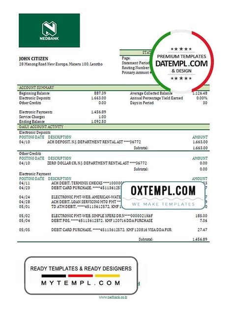 Lesotho Nedbaank Bank Statement Template In Word And Pdf In