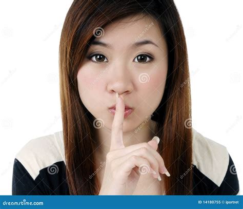 Attractive Young Woman With A Finger Over Her Lips Stock Image Image Of Emotion Portrait