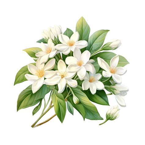 Bouquet Of Jasmine Flower Illustration, Bouquet, Jasmine, Green PNG ...