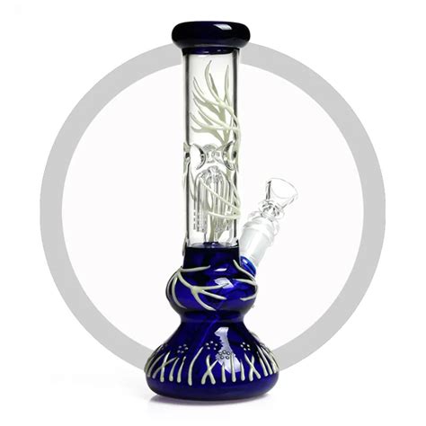 Double Colorful Round Base Glass Bong Arm Perc Bong Art Pattern Uv