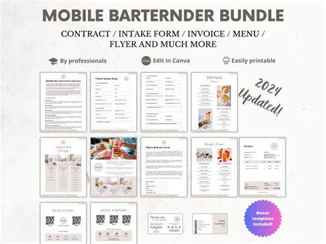 Mobile Bar Forms Bundle Bartender Business Forms Bartending Contract