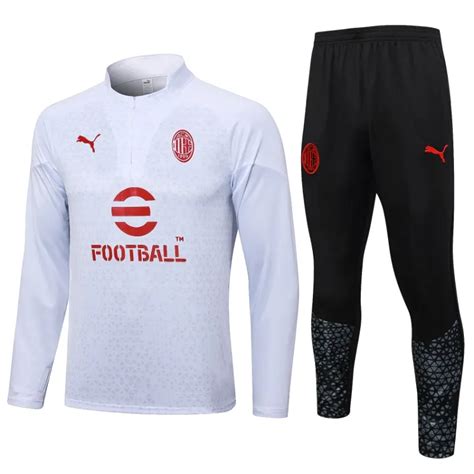 Ac Milan Half Zipper Long Sleeved White Training Suit Soccer