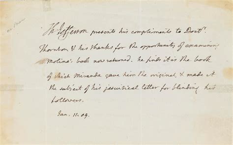 JEFFERSON, Thomas. Autograph letter signed in text ("Th: Jefferson"), AS PRESIDENT, to Dr ...