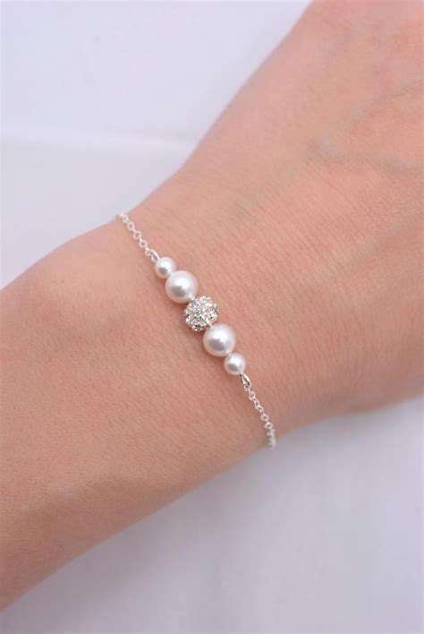 Pearl And Rhinestone Bridal Bracelet White Ivory Wedding Floating Pearl Crystal Etsy