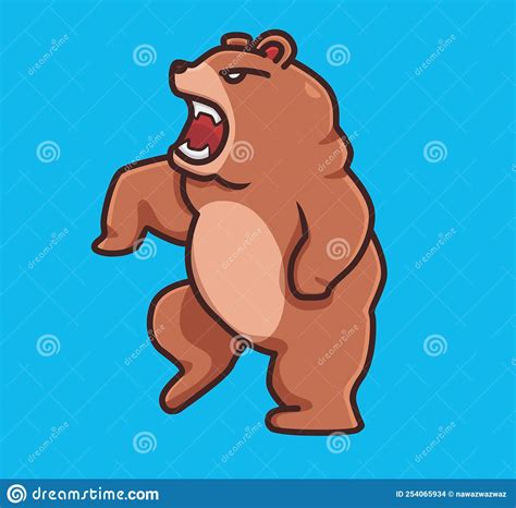 Cute Grizzly Bear Brown Angry Standing Cartoon Animal Nature Concept