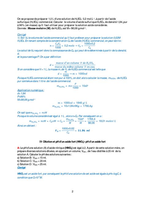 SOLUTION Chimie Des Solutions Exercices Corrig S 03 Studypool