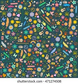 Vector Pattern Hippie Symbols Stock Vector (Royalty Free) 471274508 | Shutterstock