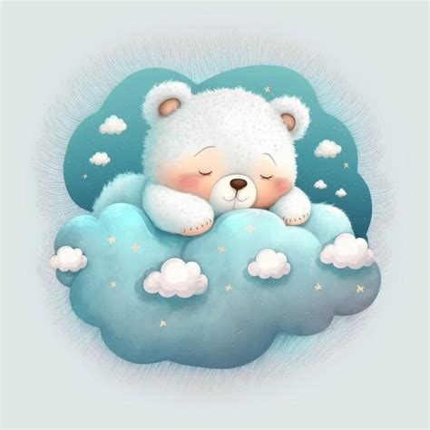 Hay Un Oso Blanco Durmiendo En Una Nube Con Una Estrella En El Cielo Ai