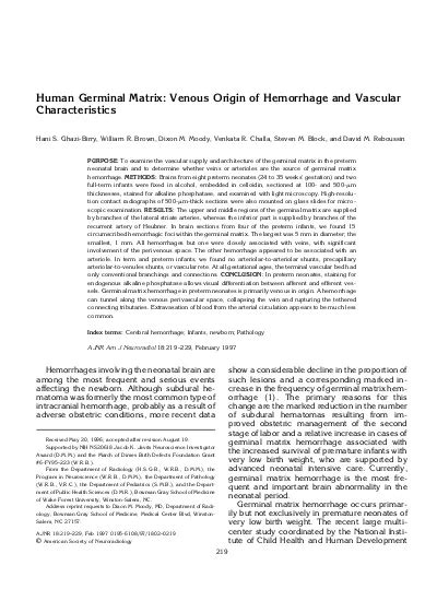 Human Germinal Matrix Venous Origin Of Hemorrhage And Vascular